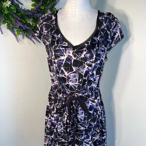 SimplyVera , M, Maxie short sleeve tie dye dress with built-in waist tie, L=41”